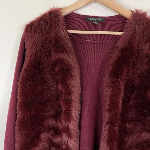 Banana Republic Faux Fur Burgundy Open Cardigan - Picture 10 of 16